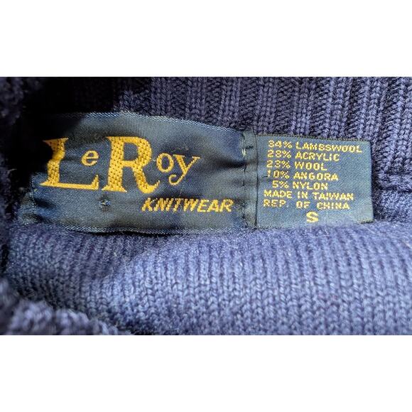 Vintage 80s Cardigan Sweater Blue Red Wool Blend Misses Size S - Picture 5 of 6